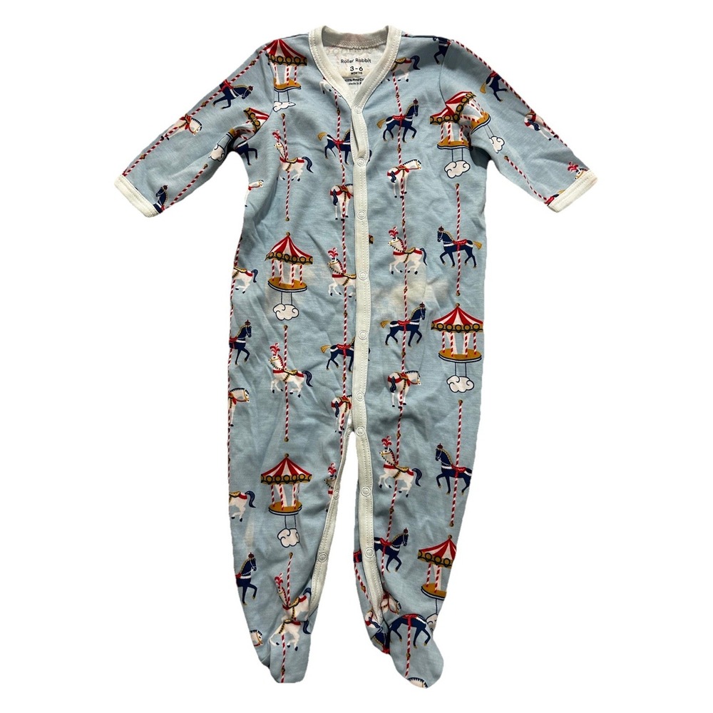 ROLLER RABBIT Baby Popcorn Carousel Footed‎ Sleeper Sz 3-6 Mths